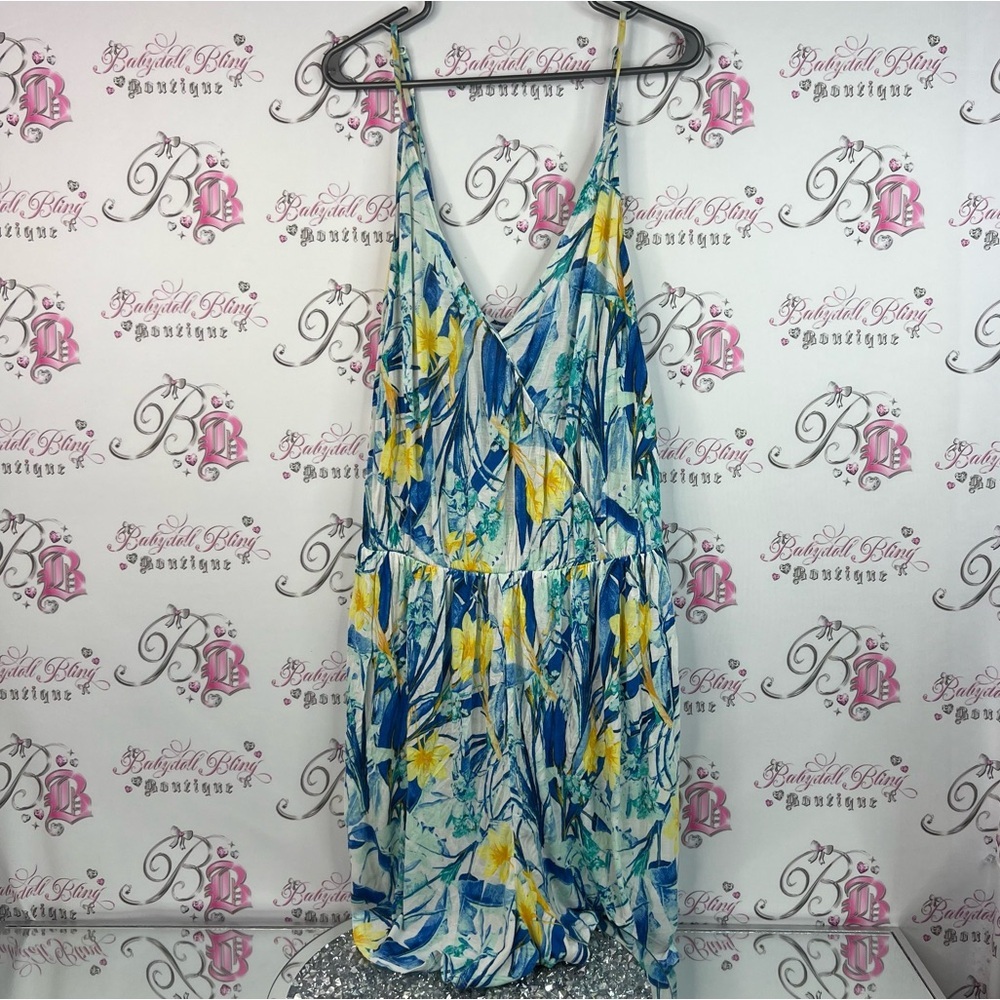 Charlotte Russe Dress romper tropical flowers strappy Blue and Yellow Floral